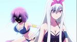  2girls animated animated_gif ass hip_attack kawai_hanabi keijo!!!!!!!! multiple_girls purple_hair sakashiro_kaya subtitled swimsuit water white_hair 