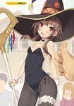  :o alternate_costume artist_name bare_shoulders black_bow black_hat black_legwear blush bow breasts brown_hair button_eyes collarbone covered_navel crystal detached_collar faceless faceless_female faceless_male frills hat head_tilt highres holding holding_staff kono_subarashii_sekai_ni_shukufuku_wo! leg_garter leotard lipstick looking_at_viewer makeup megumin open_mouth out_of_frame pantyhose pov pov_hands red_eyes short_hair short_hair_with_long_locks sidelocks silhouette small_breasts solo_focus staff strapless strapless_leotard thumbs_up tsurime tsurusaki_takahiro wavy_mouth witch_hat wrist_cuffs 