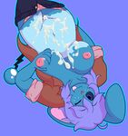  2016 anthro azumarill bed big_breasts big_ears breasts brianna clothed clothing cottoncanyon cum cum_on_breasts cum_on_stomach fan_character female hair looking_at_viewer lying mammal nintendo nipples on_bed panties pants pok&eacute;mon purple_hair pussy smile solo tongue tongue_out underwear video_games 