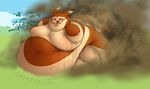  2016 belly big_belly brantonisme brown_fur english_text fart fart_fetish feral food fur furret hyper hyper_fart male mammal moobs morbidly_obese nintendo nipples obese open_mouth overweight overweight_male pok&eacute;mon simple_background solo sweat tan_fur text tongue video_games 