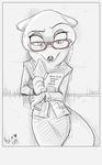  anthro black_and_white book canine clothed clothing cynthia_walker disney english_text eyewear fox fur glasses mammal monochrome rem289 signature solo text zootopia 