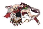  animal_ears boots breasts cait claw_(weapon) detached_sleeves ears_through_headwear erune fur_trim granblue_fantasy grey_hair hair_between_eyes hood looking_at_viewer lying medium_breasts on_side santa_boots santa_costume sen_(granblue_fantasy) sideboob skirt solo weapon 