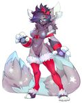  anthro armband bare_shoulders big_breasts big_ears big_hands big_tail blue_claws blue_eyes blue_nipples bow breasts chest_tuft christmas claws clothing female hair hand_pads holidays legwear mammal navel nipples pawprint pussy simple_background slugbox solo stockings thigh_highs tuft white_background 