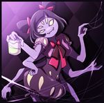  1girl bow extra_arms extra_eyes fangs insect_girl monster_girl muffet purple_skin ribbon solo spider_girl undertale 