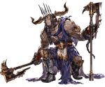  armor armored_boots axe boots brown_hair crown dark_skin dark_skinned_male draph full_body gloves granblue_fantasy grey_eyes horns long_hair male_focus minaba_hideo official_art scar solo transparent_background weapon zaja 