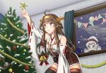  a6m_zero against_glass aircraft airplane armpits ayase_(ayaseid) black_legwear blush_stickers breasts brown_hair c: christmas christmas_ornaments christmas_tree cloud cloudy_sky commentary_request detached_sleeves double_bun failure_penguin full_moon hairband hat highres holding kantai_collection kongou_(kantai_collection) leaning_forward long_hair medium_breasts miss_cloud mittens moon multiple_girls night night_sky nontraditional_miko northern_ocean_hime pleated_skirt purple_eyes santa_hat shinkaisei-kan skirt sky snowing thighhighs type_91_armor-piercing_shell white_hair white_skin window yellow_eyes zettai_ryouiki 