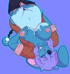  2016 anthro azumarill bed big_breasts big_ears breasts brianna clothed clothing cottoncanyon fan_character female hair looking_at_viewer mammal nintendo nipples on_bed panties pants pok&eacute;mon purple_hair pussy smile solo tongue tongue_out underwear video_games 