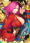  ass azusa_(hws) blue_eyes breasts cleavage epaulettes fate/extra fate/grand_order fate_(series) francis_drake_(fate) gem gold grin huge_breasts jewelry one_eye_closed pink_hair scar smile solo 