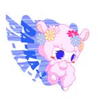  alpaca angela_(jewelpet) blue_eyes blush camelid cute eyelashes female flower fluffy jewelpet looking_at_viewer looking_back mammal open_mouth plant sanrio shadow simple_background text unknown_artist white_background 