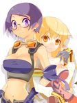  bad_id bad_pixiv_id blonde_hair breasts cleavage colored_eyelashes corset elf esper_(saga_2) eyelashes glasses goggles human_(saga_2) medium_breasts multiple_girls navel pointy_ears purple_eyes purple_hair saga saga_2 short_hair uni_(gugurutan) 