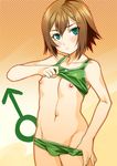  baka_to_test_to_shoukanjuu blush brown_hair green_eyes hair_ornament hairclip kinoshita_hideyoshi male_focus mars_symbol mizuryuu_kei nipples otoko_no_ko solo 