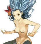  armpits blue_hair breasts flower hair_flower hair_ornament hip_bones long_hair medium_breasts nipples nude orange_eyes pointy_ears rocbouquet_(saga) romancing_saga romancing_saga_2 ryman saga solo 