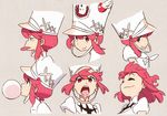  1girl character_sheet female hat jakuzure_nonon kill_la_kill looking_at_viewer official_art pink_eyes pink_hair simple_background smile solo sushio 