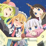  :d :o album_cover black_bow blonde_hair blue_eyes blush bow breasts brown_hair clock cover d; dragon_girl elma_(maidragon) fang giantess gloves gradient_hair green_eyes hair_bow hat horn horns ishukan_communication kadowaki_miku kanna_kamui kobayashi-san_chi_no_maidragon kobayashi_(maidragon) large_breasts looking_down looking_up lowres maid maid_headdress minigirl multicolored_hair multiple_girls necktie night night_sky official_art one_eye_closed open_mouth pink_sweater pointing quetzalcoatl_(maidragon) red_hair red_neckwear room scarf size_difference sky slit_pupils smile star_(sky) sweatdrop sweater television tooru_(maidragon) white_hair window yellow_eyes 