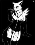  anthro areola arm_warmers breasts digimon female garter monochrome nipples pussy renamon solo tridark wide_hips 