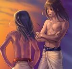  2boys ancient_egypt artist_request black_hair crossed_arms dark_skin egyptian long_hair multiple_boys original topless 