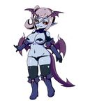 alternate_breast_size alternate_hairstyle black_legwear black_panties black_sclera blue_skin blush boots breasts brown_hair demon_girl demon_tail demon_wings devil_(monster_girl_encyclopedia) full_body gloves grin groin hair_between_eyes head_wings knee_boots large_breasts monster_girl_encyclopedia nav navel orange_eyes panties pointy_ears revealing_clothes side_ponytail simple_background skindentation smile solo tail thighhighs underwear white_background wide_sleeves wings 