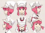  1girl character_sheet female hat jakuzure_nonon kill_la_kill looking_at_viewer official_art pink_eyes pink_hair simple_background smile solo sushio 