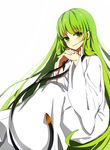  androgynous enkidu_(fate/strange_fake) fate/grand_order fate/strange_fake fate_(series) green_eyes green_hair hio141 long_hair looking_at_viewer male_focus smile solo very_long_hair white_background 