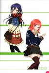  absurdres artist_request bag blue_hair blush brown_eyes december dress frills highres long_hair looking_at_viewer looking_back love_live! love_live!_school_idol_festival love_live!_school_idol_project merry_christmas multiple_girls nishikino_maki non-web_source official_art open_mouth pantyhose purple_eyes red_hair ribbon scan scarf short_hair simple_background sonoda_umi star star_print thighhighs winter_clothes zettai_ryouiki 