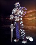  anthro armor clothed clothing feline loincloth looking_at_viewer male mammal melee_weapon muscular smile solo standing sword tridark weapon 