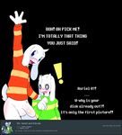  4th_wall_breaking anthro asriel_dreemurr balls blush boss_monster bottomless clothed clothing duo horn male penis striped_shirts toby_fox undertale video_games white_crest 