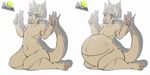  angelo-xd anthro blush kangaroo kneeling male male_pregnancy mammal marsupial pouch pregnant simple_background solo thick_tail tyroo 