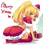  :d all_fours ass bangs blonde_hair blunt_bangs blush braid capelet christmas christmas_tree feet french_braid from_behind full_body fur_trim gift green_eyes hat heart high_ponytail hinghoi lillie_(pokemon) long_hair looking_back merry_christmas mini_hat miniskirt no_shoes open_mouth pokemon pokemon_(game) pokemon_sm red_hat red_legwear red_skirt santa_costume santa_hat shiny shiny_clothes simple_background sitting skirt smile solo thighhighs toes tongue tree wariza white_background 