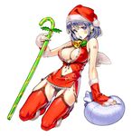  :o ass_visible_through_thighs blue_eyes blue_hair breasts cane detached_sleeves earrings food garter_straps hat jewelry large_breasts original panties popsicle santa_hat solo takada_kazuhiro tattoo thighhighs underwear 