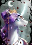  2016 begasuslu blue_eyes crown ear_piercing equine female feral friendship_is_magic fur hair horn jewelry looking_at_viewer magic mammal moon my_little_pony necklace night open_mouth outside piercing purple_hair rarity_(mlp) sky solo tree unicorn white_fur 