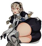  1girl armor ass boots cameltoe fire_emblem fire_emblem_if gloves hairband long_hair my_unit_(fire_emblem_if) nintendo on_side open_mouth red_eyes shorts silver_hair splashbrush 