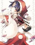  ass bag blob blue_eyes blue_hair christmas coat doremy_sweet gloves hat hisona_(suaritesumi) leaf looking_at_viewer looking_back merry_christmas patterned_background pom_pom_(clothes) red_coat red_hat santa_costume santa_hat solo tail tapir_tail touhou upper_body white_background white_gloves 