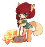  alpha_channel anthro canine chibi clothed clothing female fur hair mammal rake simple_background smile solo standing teil transparent_background 