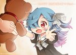  birthday commentary_request fang fire_emblem fire_emblem_if gradient_hair hair_ribbon momosemocha multicolored_hair open_mouth out_of_frame pieri_(fire_emblem_if) red_eyes ribbon solo_focus stuffed_animal stuffed_toy teddy_bear younger 
