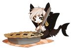  ambiguous_gender anthro chibi clothed clothing food fork kneeling pie smile solo teil unknown_species 