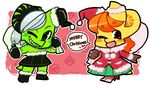  2girls artist_request black_eyes christmas_costume christmas_hat dinosaur furry merry_christmas multiple_girls orange_hair silver_hair 