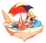  anthro beach chibi clothing female lemur mammal primate seaside smile solo sunbathing swimsuit teil thick_thighs 