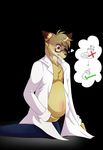  anthro canine clothing coyote eyewear glasses gratisaritor lab_coat male male_pregnancy mammal pants pregnant solo vial zerohym 