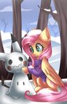  2016 clothed clothing crossover cutie_mark equine feathered_wings feathers female feral fluttershy_(mlp) friendship_is_magic fur green_eyes hair hi_res mammal my_little_pony nintendo outside pegasus pink_hair pok&eacute;mon scarlet-spectrum snow snowman solo tree video_games wings winter yellow_feathers yellow_fur 