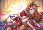  ;) antlers ao+beni ball bangs black_gloves black_legwear blue_eyes blush bow bowtie brown_hair capelet christmas christmas_ornaments closed_mouth curtains eyebrows_visible_through_hair eyelashes fake_antlers flower fur-trimmed_capelet fur_trim gloves hair_bow hairband hat heart jingle_bells_ga_tomaranai lens_flare looking_at_viewer love_live! love_live!_sunshine!! lying miniskirt on_side one_eye_closed plaid plaid_skirt poinsettia polka_dot polka_dot_legwear red_skirt santa_hat shirt short_hair signature skirt skirt_set smile snowflake_print solo sparkle star striped striped_bow striped_neckwear stuffed_animal stuffed_toy suspenders swept_bangs teddy_bear thighhighs watanabe_you white_shirt 