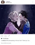  artist_name azebra-was-here black_hair blush closed_eyes english fake_screenshot hands_on_another's_face highres instagram jewelry katsuki_yuuri male_focus multiple_boys open_mouth ring silver_hair smile tears viktor_nikiforov yuri!!!_on_ice 