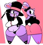  anthro big_breasts big_butt breasts buckteeth butt clothed clothing duo female hi_res huge_hips huge_thighs lagomorph looking_back magician_bunny mammal navel one_eye_closed ota_(artist) rabbit rear_view teeth tongue tongue_out wink 