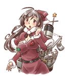  belt brown_eyes brown_hair capelet dress hair_ornament hairclip kantai_collection karasu_(naoshow357) long_hair machinery mamiya_(kantai_collection) red_dress rigging smokestack solo star 