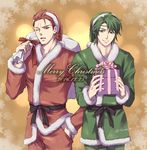  artist_name bag bow brothers circlet fire_emblem fire_emblem_if fur_trim gift green_hair hat male_focus merry_christmas multiple_boys one_eye_closed open_mouth purple_eyes red_eyes red_hair saizou_(fire_emblem_if) santa_costume santa_hat scar siblings suzukaze_(fire_emblem_if) tamami_if twins 
