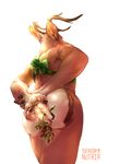  2016 anthro antlers butt cervine deer holding_object horn male mammal mistletoe nude plant pose rear_view ribbons simple_background skrawl solo standing white_background 