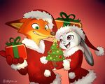  2016 anthro canine chigico_u christmas disney female fox fur holidays judy_hopps lagomorph male mammal nick_wilde rabbit zootopia 