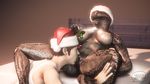  2016 3d_(artwork) anthro argonian big_butt black_scales breasts butt cunnilingus digital_media_(artwork) female hat holidays human inviting jojje male male/female mammal mistletoe nude oral plant presenting presenting_pussy pussy scales scalie sex source_filmmaker the_elder_scrolls vaginal video_games 