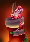  anthro breasts candy candy_cane christmas cleavage clothed clothing cobra derangedrake female food holidays reptile scalie snake snek socks solo stockings sweets tongue tongue_out 