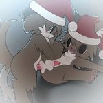  2016 anal anal_penetration animated anthro balls black_eyes blush breath canine cat chest_tuft christmas condom dog duo erection eye_contact feline gradient_background hat holidays konzaburou loop male male/male mammal navel nude open_mouth pawpads penetration penis santa_hat sex simple_background smile tapering_penis tongue tongue_out tuft 