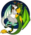  anthro canine dragon duo female hand_holding horn hybrid male male/female mammal mistletoe nude overweight plant porin smile wings 
